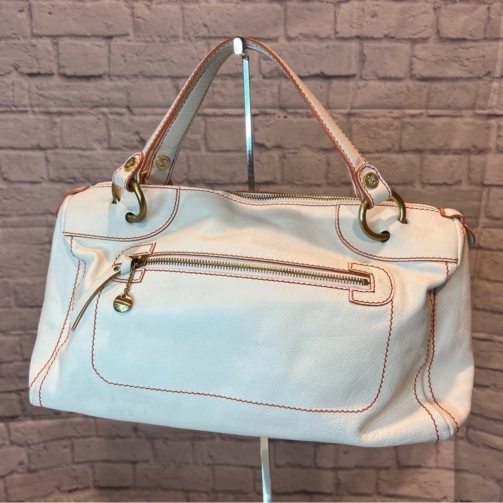 CELINE White Boston Shoulder Bag Leather